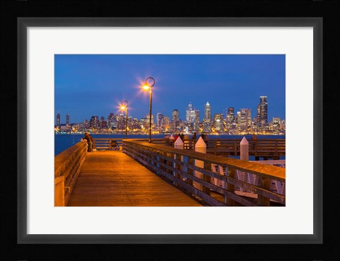 Framed Seacrest Park Fishing Pier, With Skyline View Of West Seattle Print