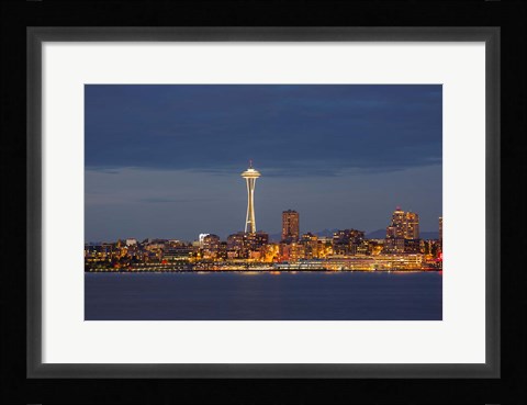 Framed Seattle Skyline At Dusk Print