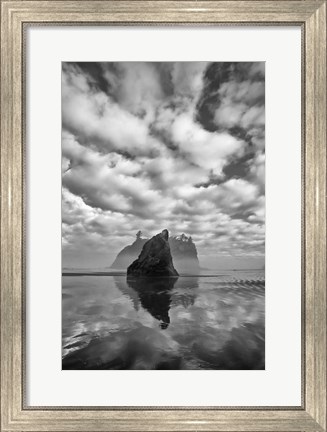 Framed Reflections At Low Tide On Ruby Beach (BW) Print