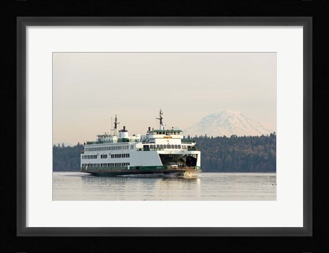 Framed Seattle-Bremerton Ferry Passes In Front Of Mt Rainier Print