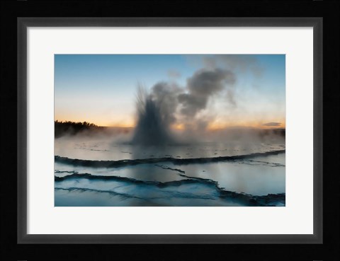 Framed Eruption Of Fountain Geyser After Sunset, Wyoming Print