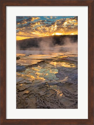 Framed Sunrise With Clouds And Reflections At Mammoth Hot Springs Print