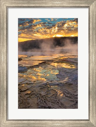 Framed Sunrise With Clouds And Reflections At Mammoth Hot Springs Print