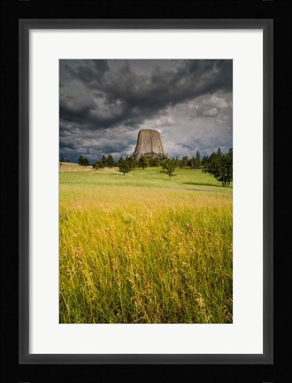 Framed Approaching Thunderstorm At The Devil's Tower National Monument Print