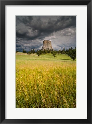 Framed Approaching Thunderstorm At The Devil&#39;s Tower National Monument Print