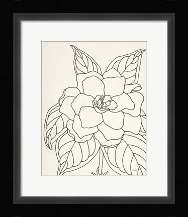 Framed Gardenia Line Drawing Crop Print