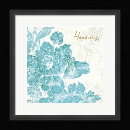 Framed Toile Roses VI Teal Happiness Print