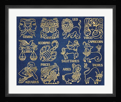 Framed Whats Your Sign Blue Gold Print