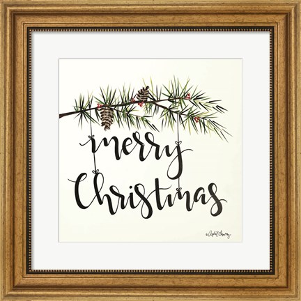 Framed Merry Christmas Pinecone Swag Print