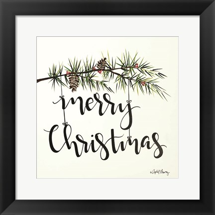 Framed Merry Christmas Pinecone Swag Print