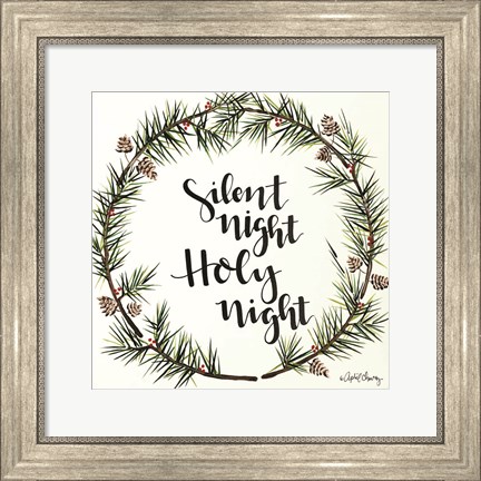 Framed Silent Night Pinecone Wreath Print