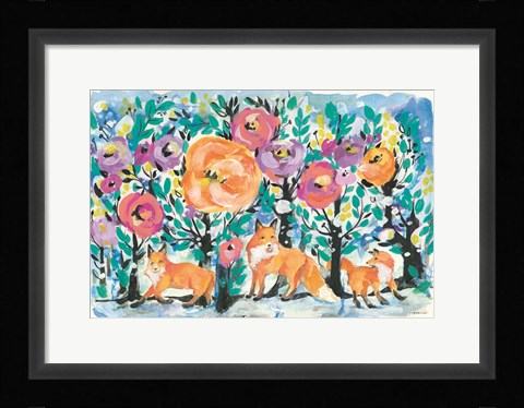 Framed Foxes and Flowers Print