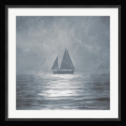 Framed Solo Blue Sea Sailboat Print