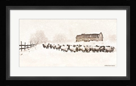 Framed Warm Winter Barn with Sheep Herd Print