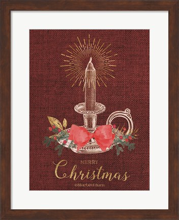 Framed Burlap Vintage Christmas Tall Candlestick Print