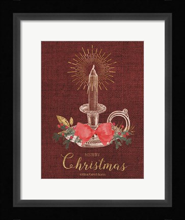 Framed Burlap Vintage Christmas Tall Candlestick Print
