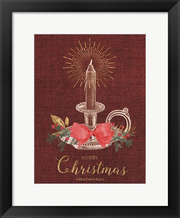 Framed Burlap Vintage Christmas Tall Candlestick Print