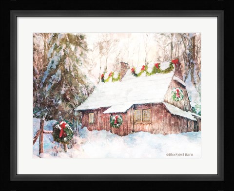 Framed Snowy Christmas Cabin Print