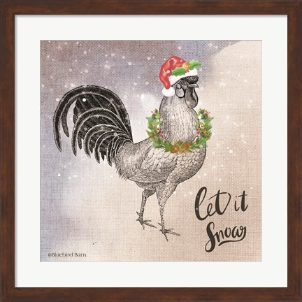 Framed Vintage Christmas Be Merry Rooster Print