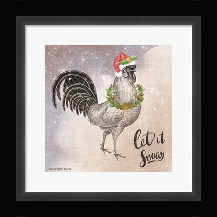 Framed Vintage Christmas Be Merry Rooster Print
