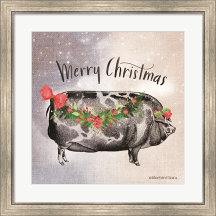 Framed Vintage Christmas Be Merry Pig Print