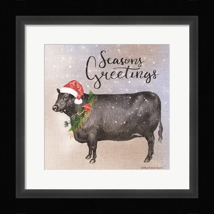 Framed Vintage Christmas Be Merry Cow Print
