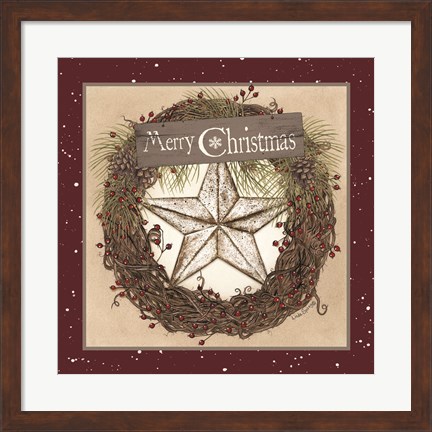 Framed Christmas Barn Star Wreath Print