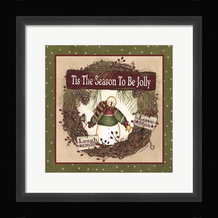 Framed Snowman Christmas Wreath Print