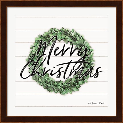 Framed Merry Christmas Boxwood Wreath Print