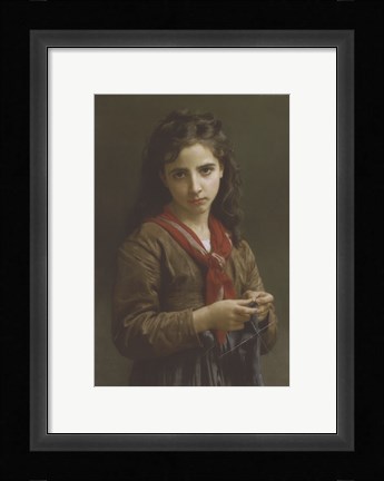 Framed Young Girl Knitting, 1874 Print