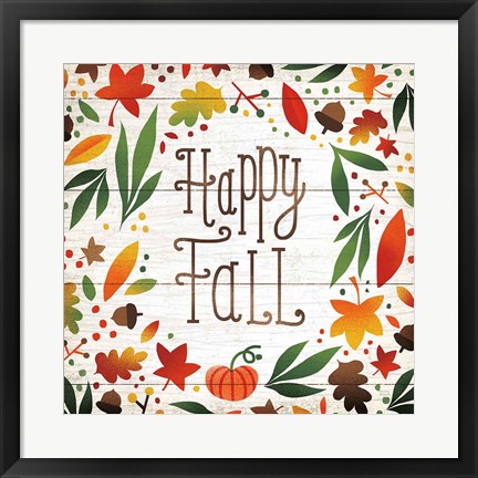 Framed Harvest Time Happy Fall Shiplap Sq Print