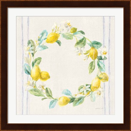 Framed Floursack Lemons V Navy Print