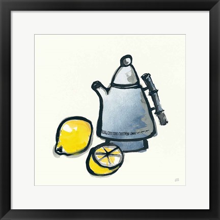 Framed Tea and Lemons Navy Print