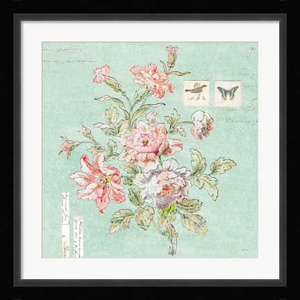Framed Cottage Roses III Blue Print