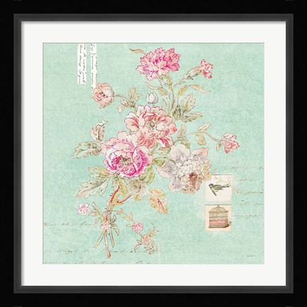 Framed Cottage Roses II Blue Print