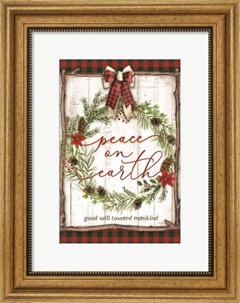 Framed Peace on Earth Buffalo Plaid Print