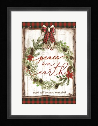 Framed Peace on Earth Buffalo Plaid Print