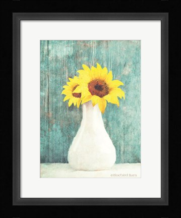Framed Sunflower White Vase Print