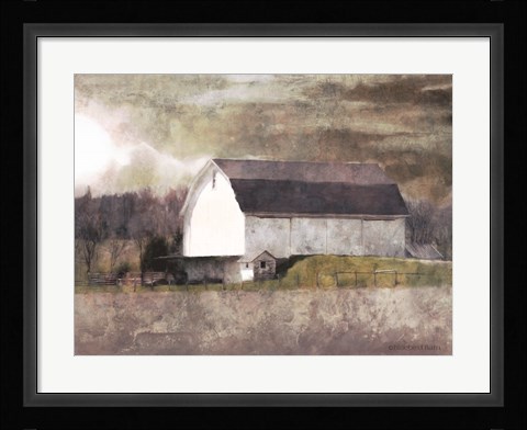 Framed Rustic White Barn Scene I Print
