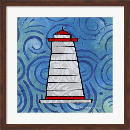 Framed Whimsy Coastal Conch Lighthouse Print
