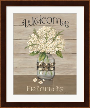 Framed Welcome Friends Mason Jar Print