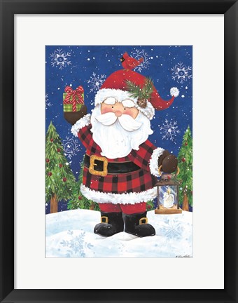 Framed Santa with Lantern Print