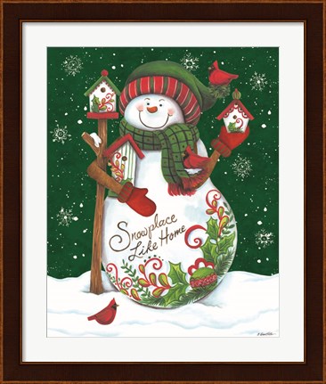 Framed Snowman with Birdhouses Print