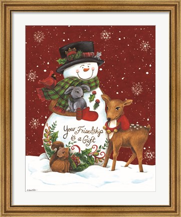 Framed Snowman with Deer Print