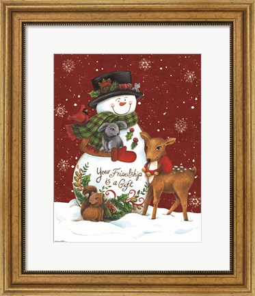 Framed Snowman with Deer Print