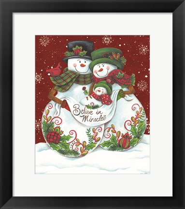 Framed Snowman Parents with Baby Print