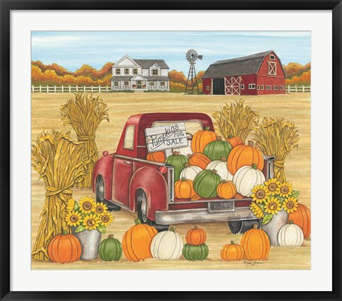 Framed Pumpkins for Sale Red Truck Farm Print