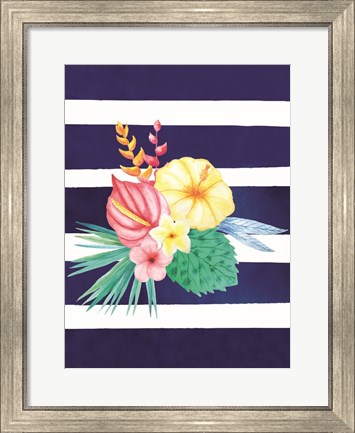 Framed Watercolor Flowers Blue Lines I Print
