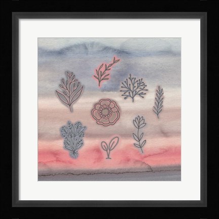 Framed Blue Pink Watercolor and Floral Print