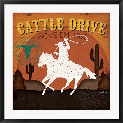 Framed Cattle Drive Print